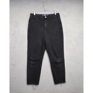Hollister Mom Jeans Women 29 Black Tapered Ultra High Rise Raw Hem Denim Stretch